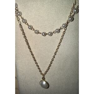 NWT Women’s Gold Plated Double Layer Faux Pearl Choker Adjustable Necklace